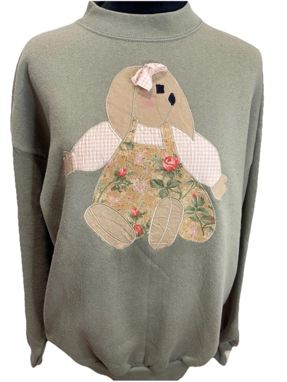 Tultex maximum Sweats vintage 1990s cottage core applique bunny sweatshirt SZ LG - Picture 2 of 13